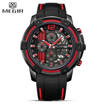MEGIR 2097 Chronograph Mens Sport Watches With Silicone Band Big Dial Military Quartz Watch Men Clock High Quality